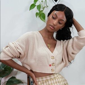 Urban Outfitters BDG Mari Cropped Cream Cardigan